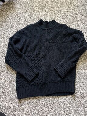 Women’s Oversized Black Patchwork Cable Knit Sweater